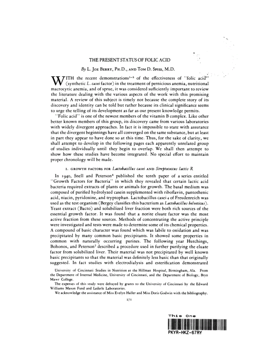 First page of THE PRESENT STATUS OF FOLIC ACID