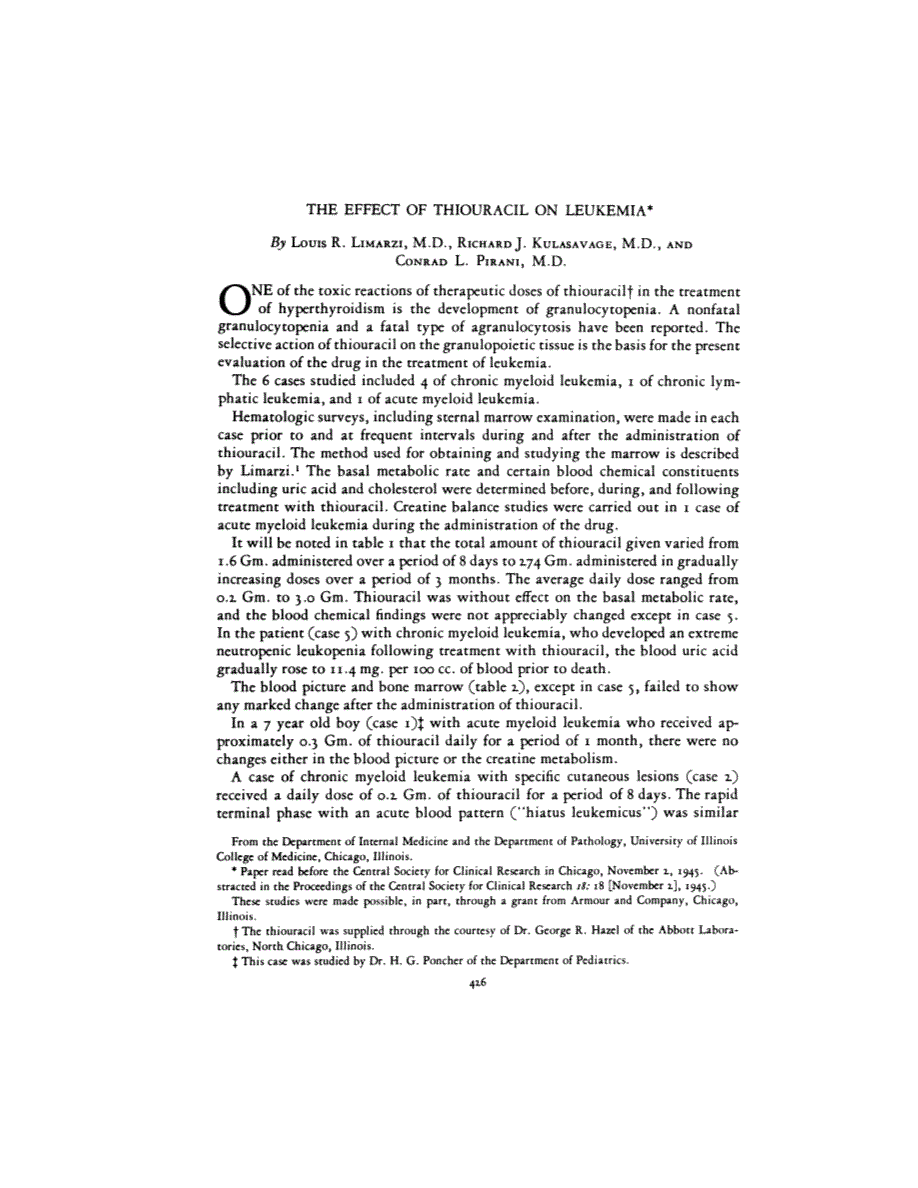 First page of THE EFFECT OF THIOURACIL ON LEUKEMIA
