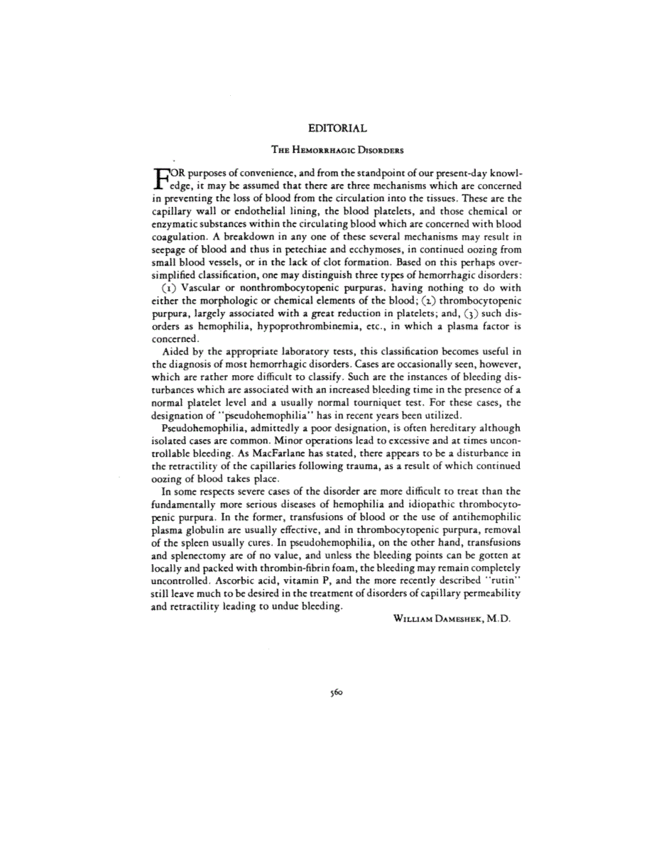 First page of EDITORIAL <subtitle>THE HEMORRHAGIC DISORDERS</subtitle>