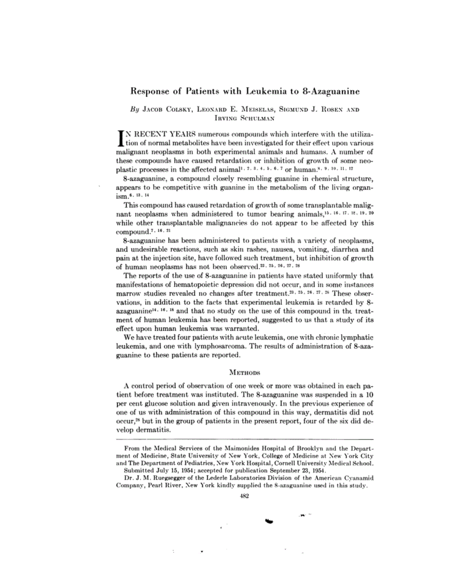 First page of Response of Patients with Leukemia to 8-Azaguanine