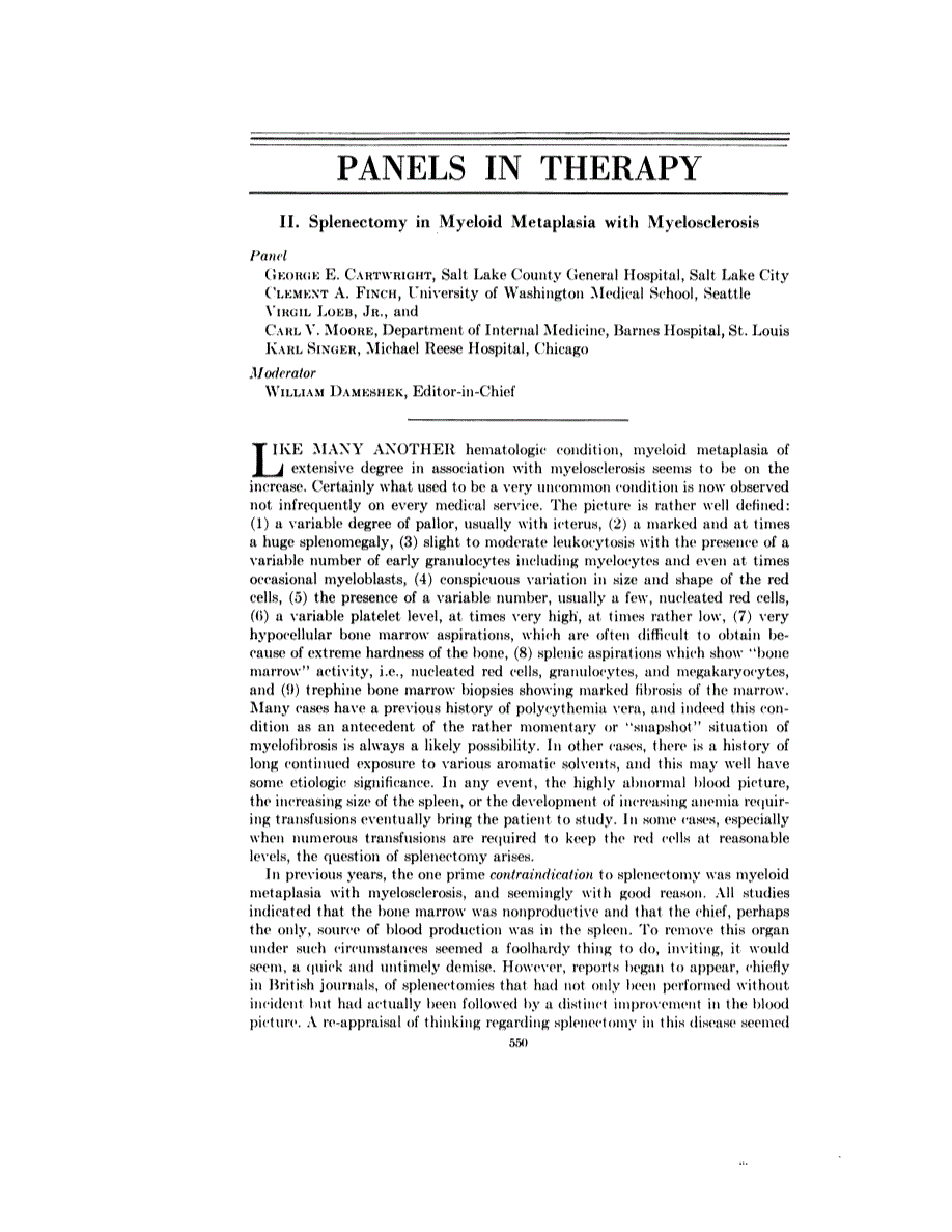 First page of Panels in Therapy. II. Splenectomy in Myeloid Metaplasia with Myelosclerosis