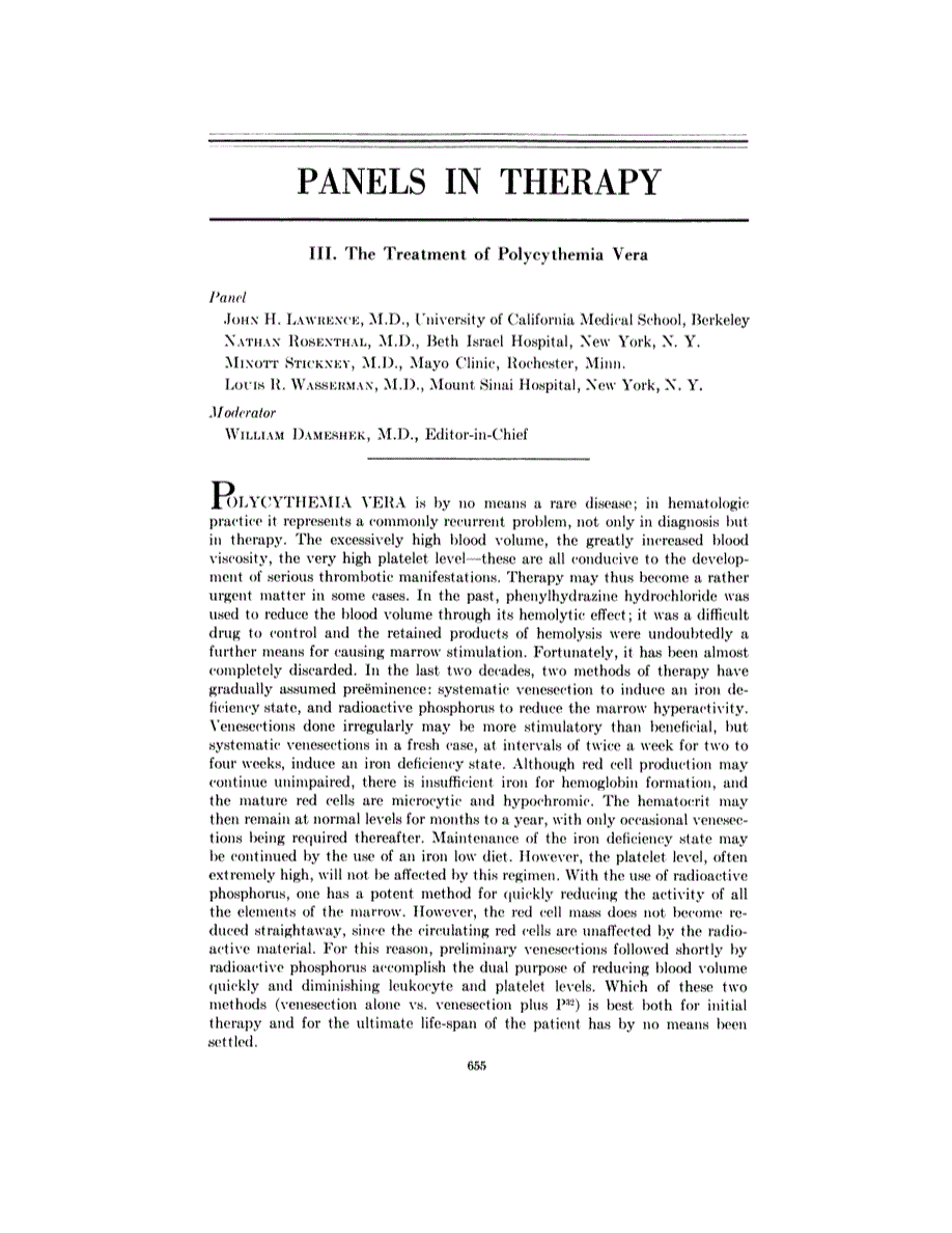 First page of Panels in Therapy: III. The Treatment of Polycythemia Vera