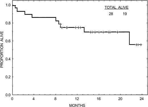 Fig. 1. Survival of patients after allogeneic SCT from the time imatinib mesylate therapy was initiated.