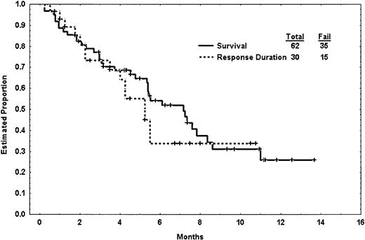 Figure 2. Response duration and survival with clofarabine.