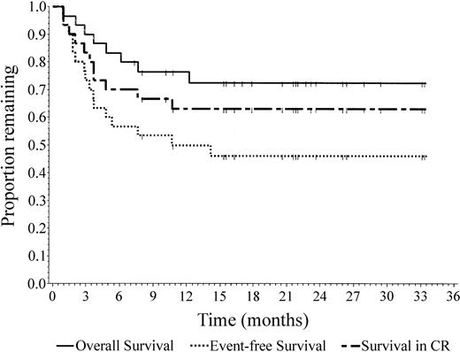 Figure 1. Survival estimates according to Kaplan-Meier (n = 30).