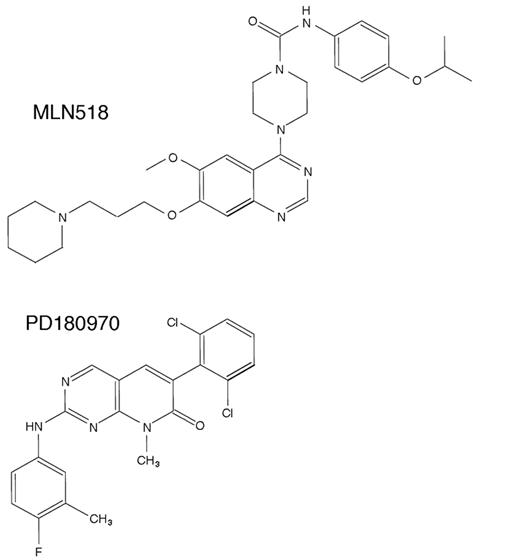 Figure 1. Chemical structures of MLN518 and PD180970. 14,23,24