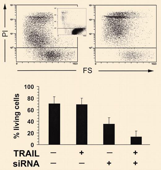 TRAIL-induced apoptosis of IL-2–activated NK cells (10 days) in the presence of anti-FLIP siRNAs. See the complete figure in the article beginning on page 2418.