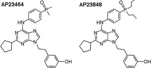 Figure 1. Chemical structures of the ATP-based trisubstituted purines AP2346429 and AP23848.