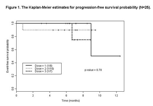 Figure 1. The Kaplan-Meier estimates for progression-free survival probability (N=25).