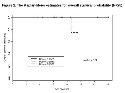 Figure 2. The Kaplan-Meier estimates for overall survival probability (N=25).