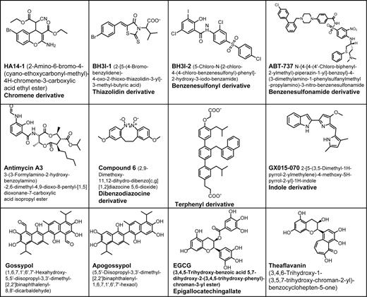 Figure 3. Bcl-2 antagonists. The structures of nonpeptidyl antagonists of Bcl-2 and Bcl-XL are shown.