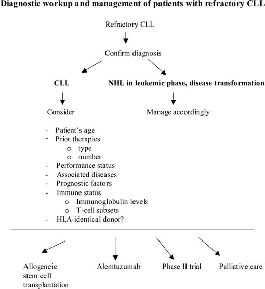Figure 1. Diagnostic workup and management of patients with refractory CLL. NHL indicates non-Hodgkin lymphoma.