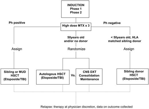 Figure 1. Simplified schema of initial treatment on MRC UKALLX11/ECOG E2993.1 (Fig 1)