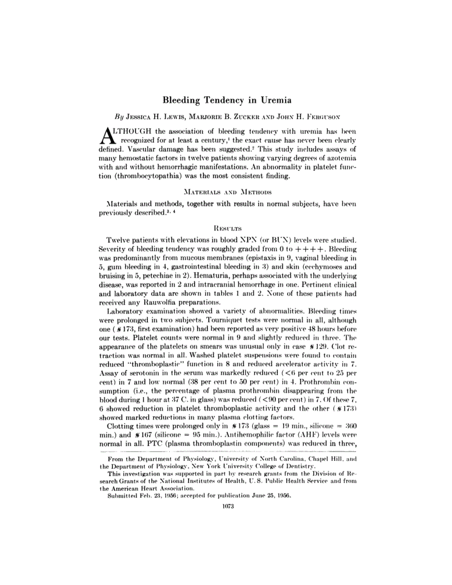 First page of Bleeding Tendency in Uremia