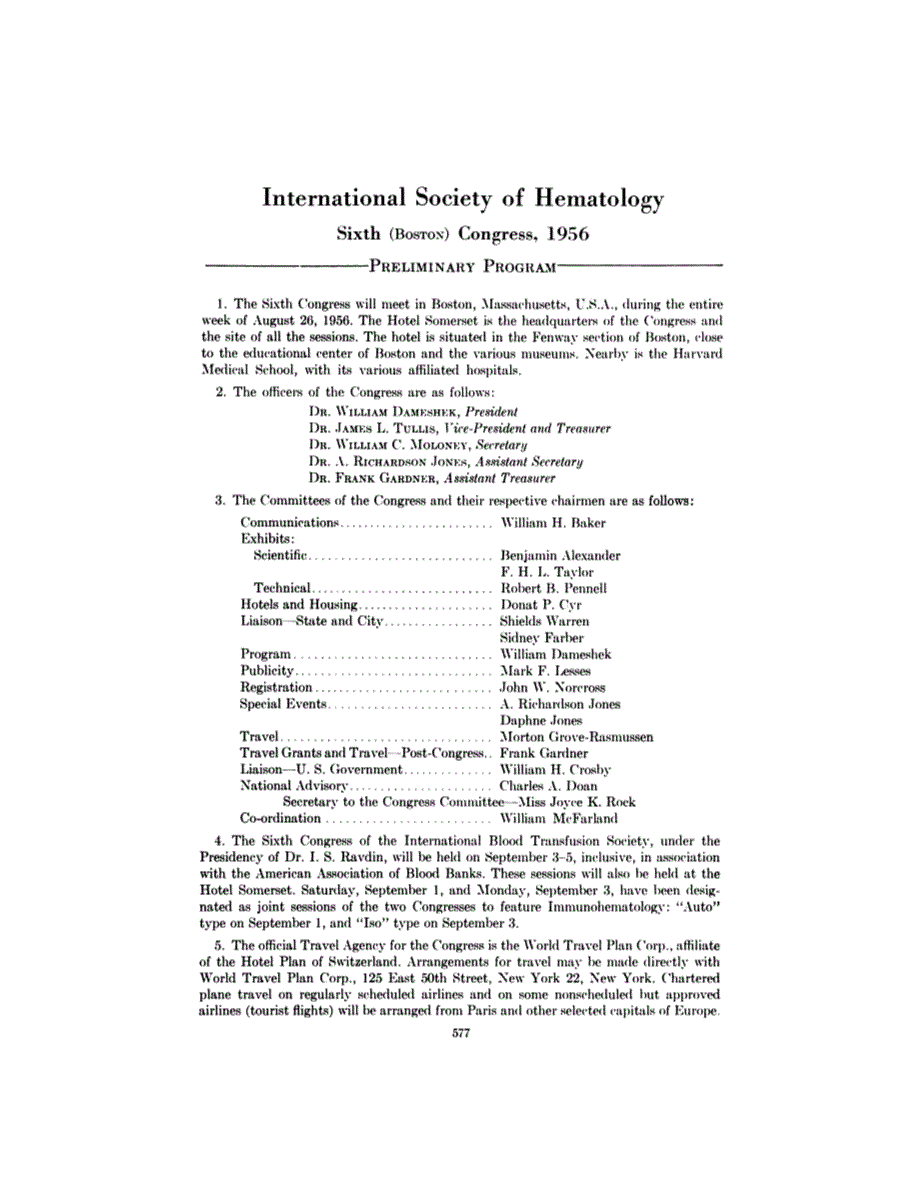 First page of International Society of Hematology <subtitle>Sixth (BOSTON) Congress, 1956</subtitle>