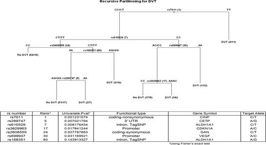 Figure 4. Predictive tree of thalidomide-related thrombosis in myeloma patients following recursive partitioning analysis.