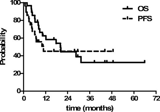 Figure 6. Kaplan-Meier plot of estimated progression-free survival and overall survival for all the patients.