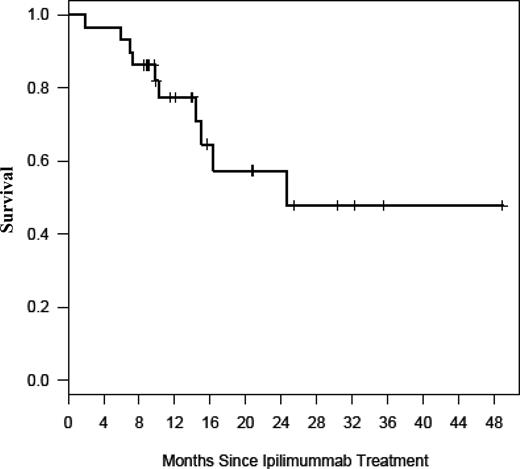 Figure 4. Kaplan-Meier plot of overall survival from the time of ipilimumab therapy for all patients (n = 29).