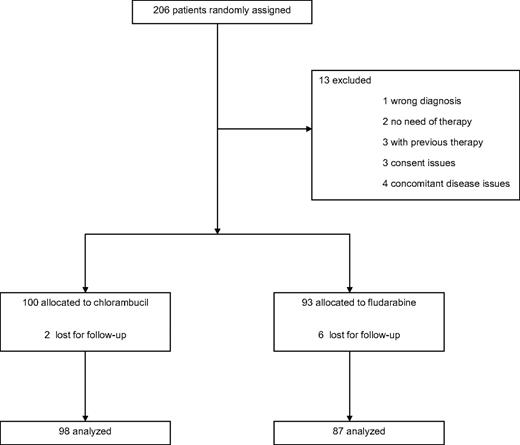 Figure 1. Trial flow. Of the 206 included patients, 185 patients were available for analysis.