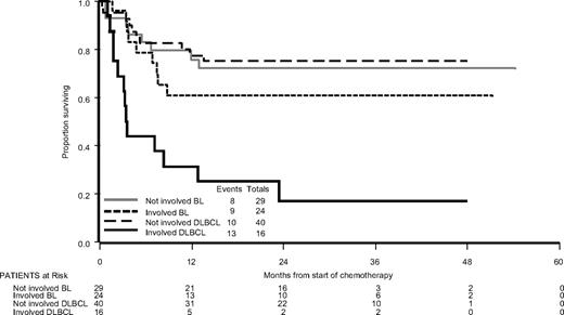 Figure 1. Overall survival by bone marrow involvement and diagnosis.