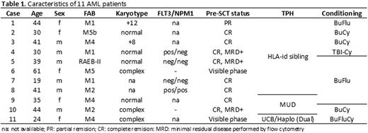 Caracteristics of 11 AML patients