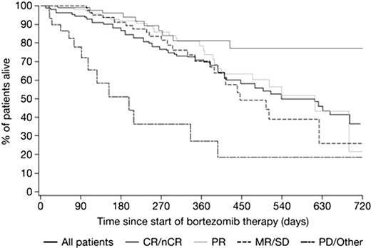 Figure. Kaplan–Meier survival analysis stratified by best response at cycle 4