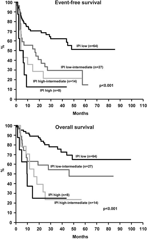 Figure 5. Event-free survival and overall survival of 113 patients with ALK-negative ALCL according to the IPI.