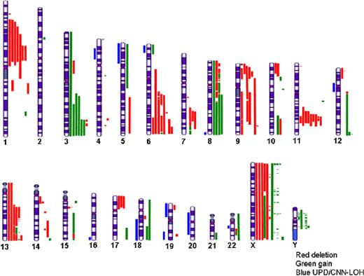 Figure 1. Results of high-resolution genome-wide SNP Array of 18 MCL Patient Samples