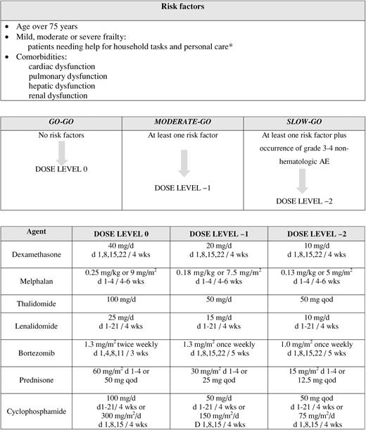 Treatment algorithm for elderly frail patients (adapted from Palumbo and Anderson46)
