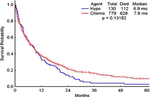 Figure 1. Overall survival of patients treated with standard AML chemotherapy (Chemo) and of those treated with epigenetic therapy (Hypo)