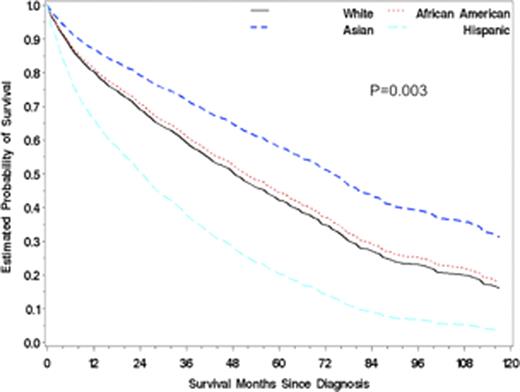 Figure 2:. Overall survival in WM patients 75 years or older by race.