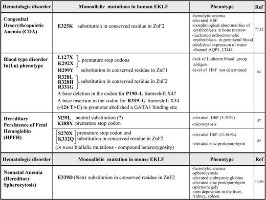 Hematologic disorders associated with mutations within the EKLF/KLF1 locus