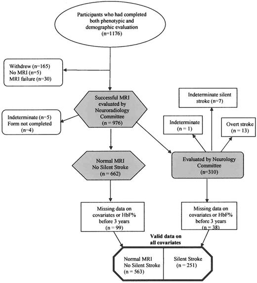 Figure 1. A flow diagram of the participants in the SIT Trial who completed all clinical forms and whose MRIs were adjudicated by both the Neuroradiology and Neurology Committees and who were available for multivariable modeling (814 subjects).
