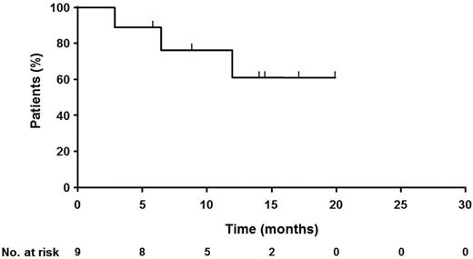 Figure 3. Response duration in 9 responding patients. The curve shows duration of response for the 9 responding patients.