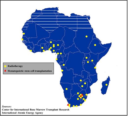 Figure 1. Distribution of radiotherapy and hematopoietic stem cell transplant services in sub-Saharan Africa.