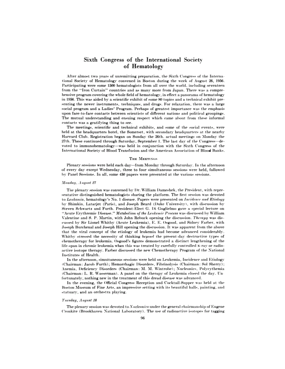 First page of Sixth Congress of the International Society of Hematology