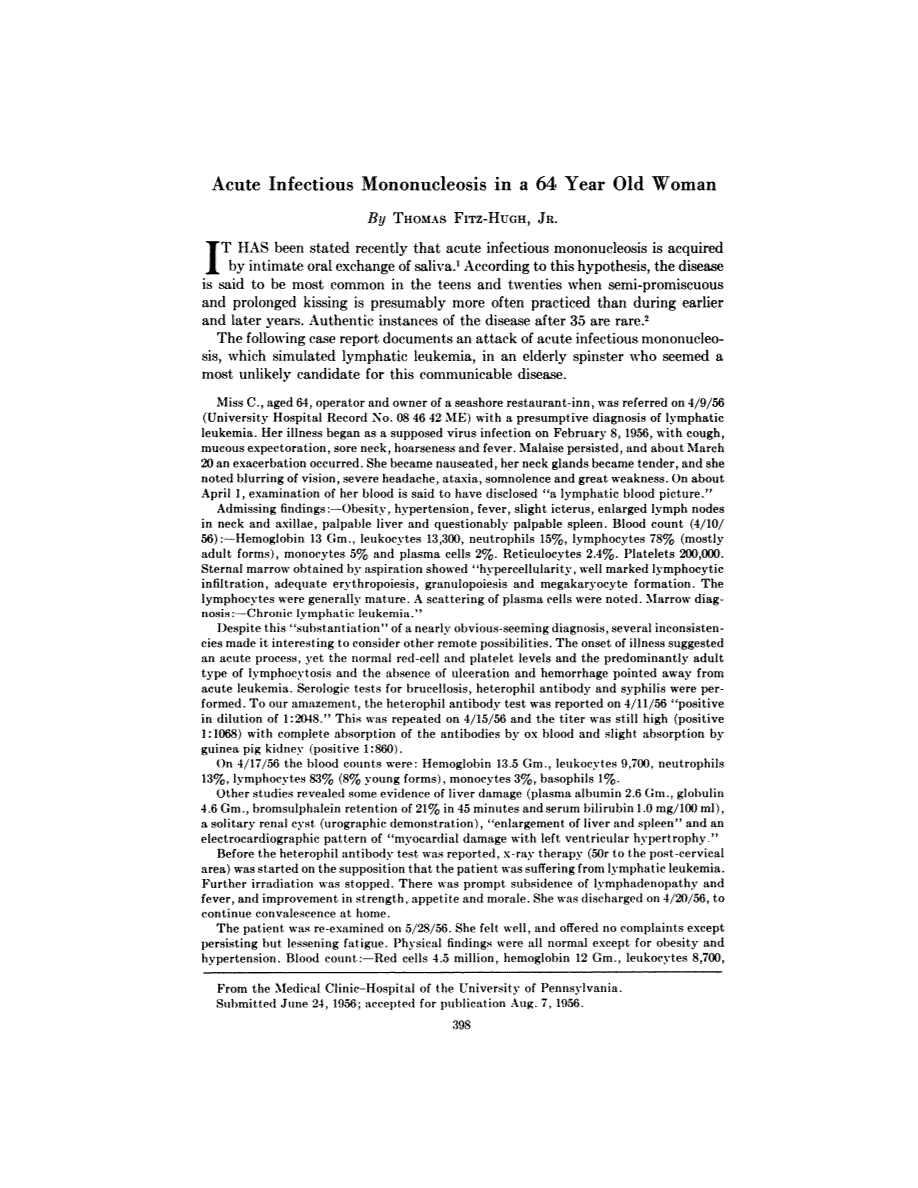 First page of Acute Infectious Mononucleosis in a 64 Year Old Woman