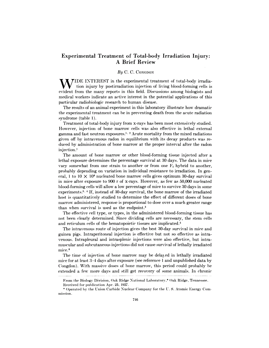 First page of Experimental Treatment of Total-body Irradiation Injury: A Brief Review
