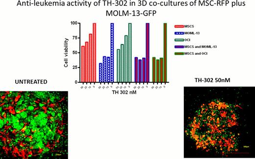 Figure 1. Spheroids of MSCs and MOLM-13 cells were incubated with or without TH-302 for 72hr. Effect on cell viability was determined by WST-1 assay.