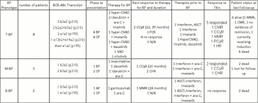 Summary of pts clinical and molecular characteristics, response to treatments and outcomes by BP Phenotype