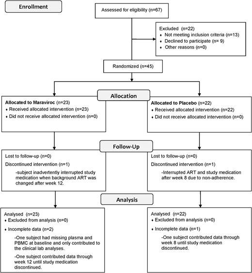 Figure 1. Enrollment, allocation, and follow-up for trial subjects. The outcomes of the 67 screened subjects are described in the Consolidated Standards of Reporting Trials (CONSORT) flow diagram.