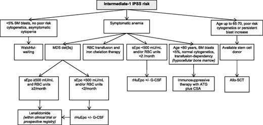 Figure 2. Therapeutic algorithm for adult patients with primary MDS and intermediate-1 IPSS score.