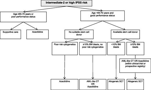 Figure 3. Therapeutic algorithm for adult patients with primary MDS and intermediate-2 or high IPSS score. CT, chemotherapy.