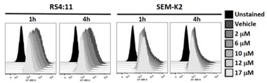 Phospho-S6 inhibition by thioridazine in MLL-AF4 cell lines.