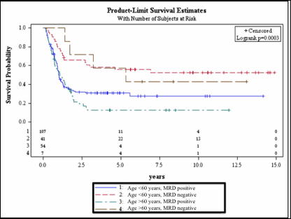 Figure 1. Disease free survival stratified according to age and MRD status.