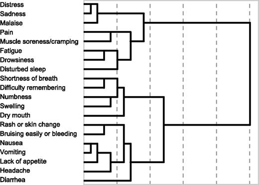 Figure 1. Dendrogram of hierarchical cluster analysis of symptom items from the MDASI-CML.