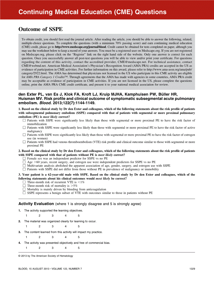 First page of Outcome of SSPE