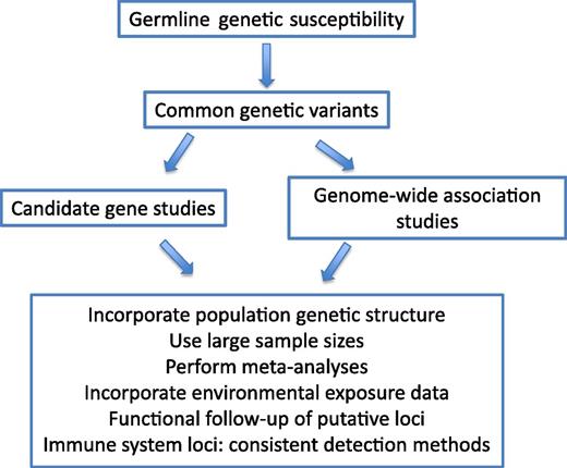 Approaches to understanding the genetics underlying ethnic disparities in ALL etiology and outcome.