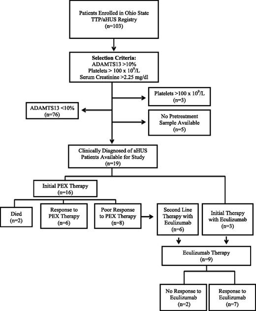 Figure 1. Criteria used to select patients with aHUS for analysis and their response to PEX therapy and eculizumab.