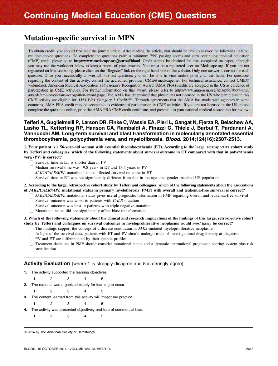 First page of Mutation-specific survival in MPN